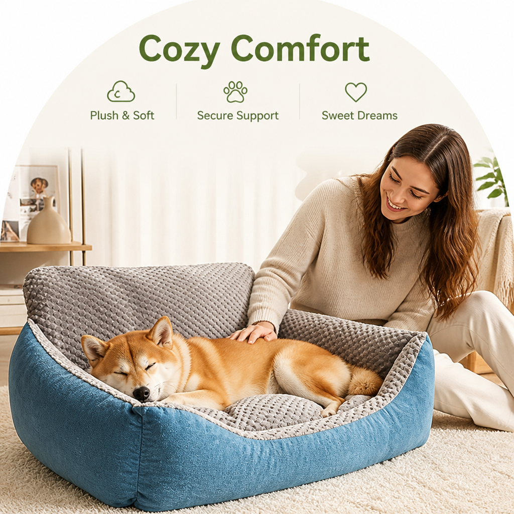 Extra-Thick Plush & High Backrest Dog Sofa Bed (Removable Cover)