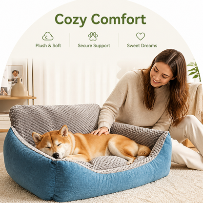 Extra-Thick Plush & High Backrest Dog Sofa Bed (Removable Cover)