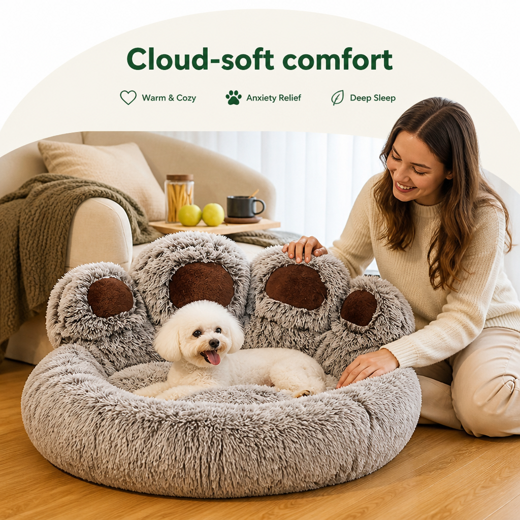 Plush & Non-Slip Bear Paw Pet Bed