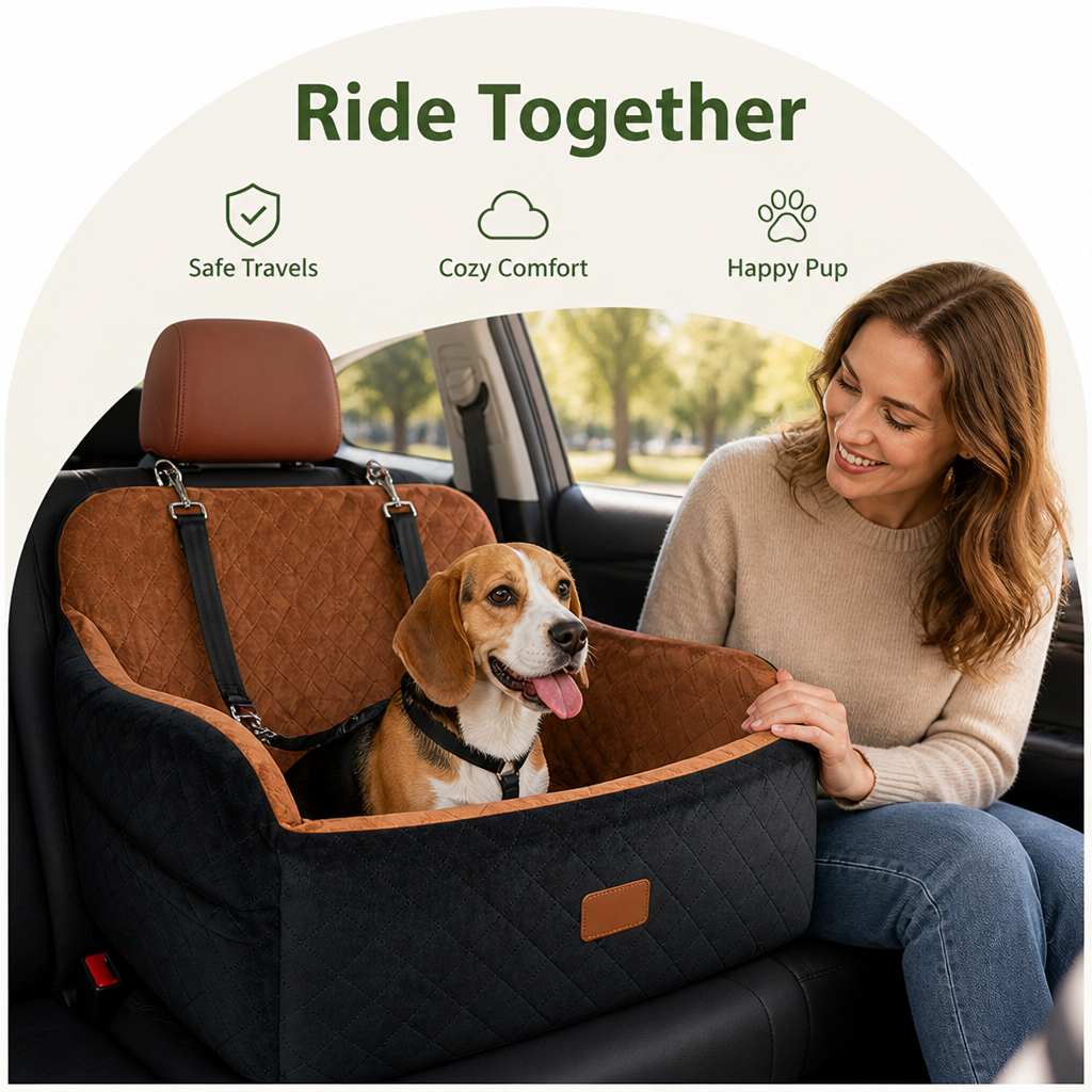 Memory Foam & Non-Slip Dog Car Seat (Adjustable Leashes)