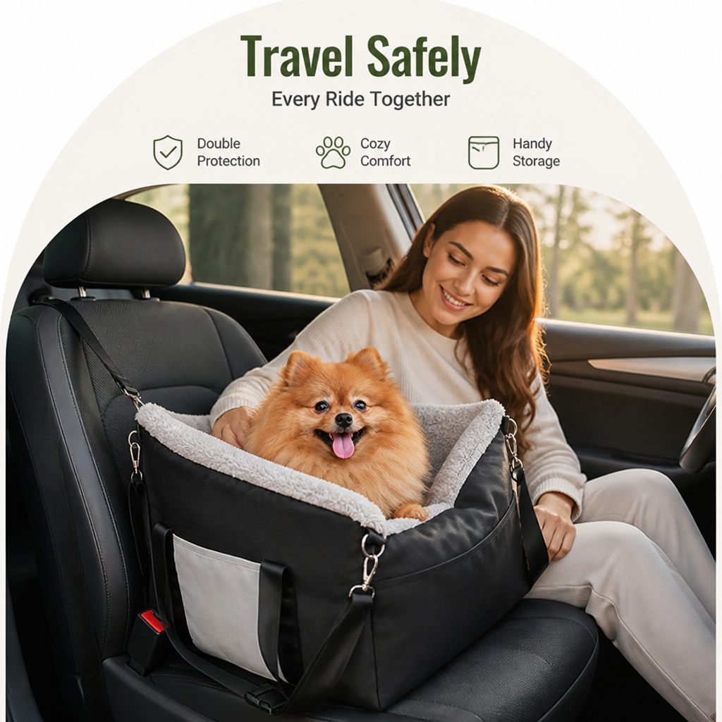 Double Seat Belts & Washable Dog Car Seat (Small Dog)