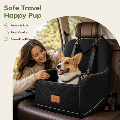 Plush Memory Foam Dog Car Seat (3 Clip-On Safety Leashes)