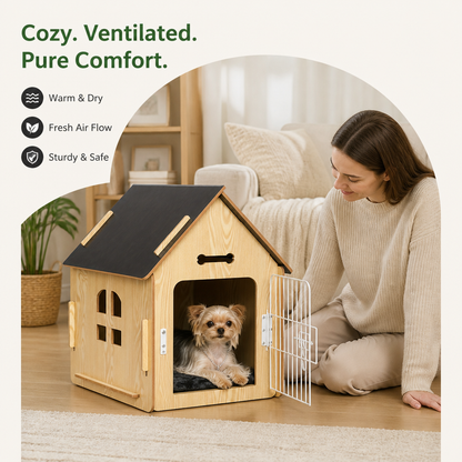 Elevated Wood & Ventilated Pet House (For Small Dogs & Cats)