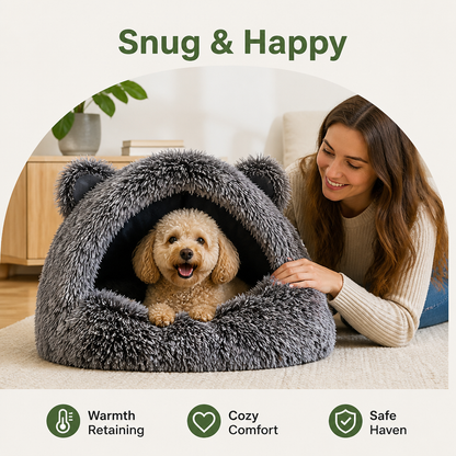 Warmth-Retaining Polyester Hooded Pet Nest