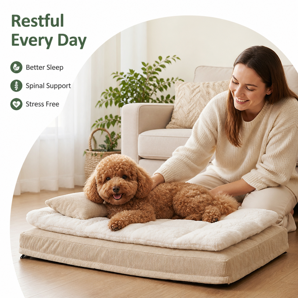 Ergonomic Spinal Support & Removable Pillow Dog Bed