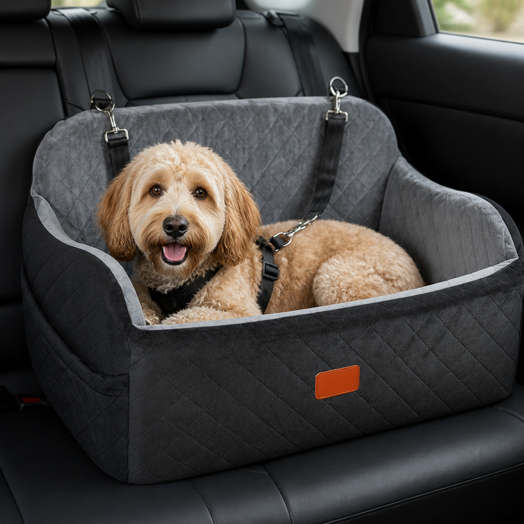 Memory Foam & Non-Slip Dog Car Seat (Adjustable Leashes)