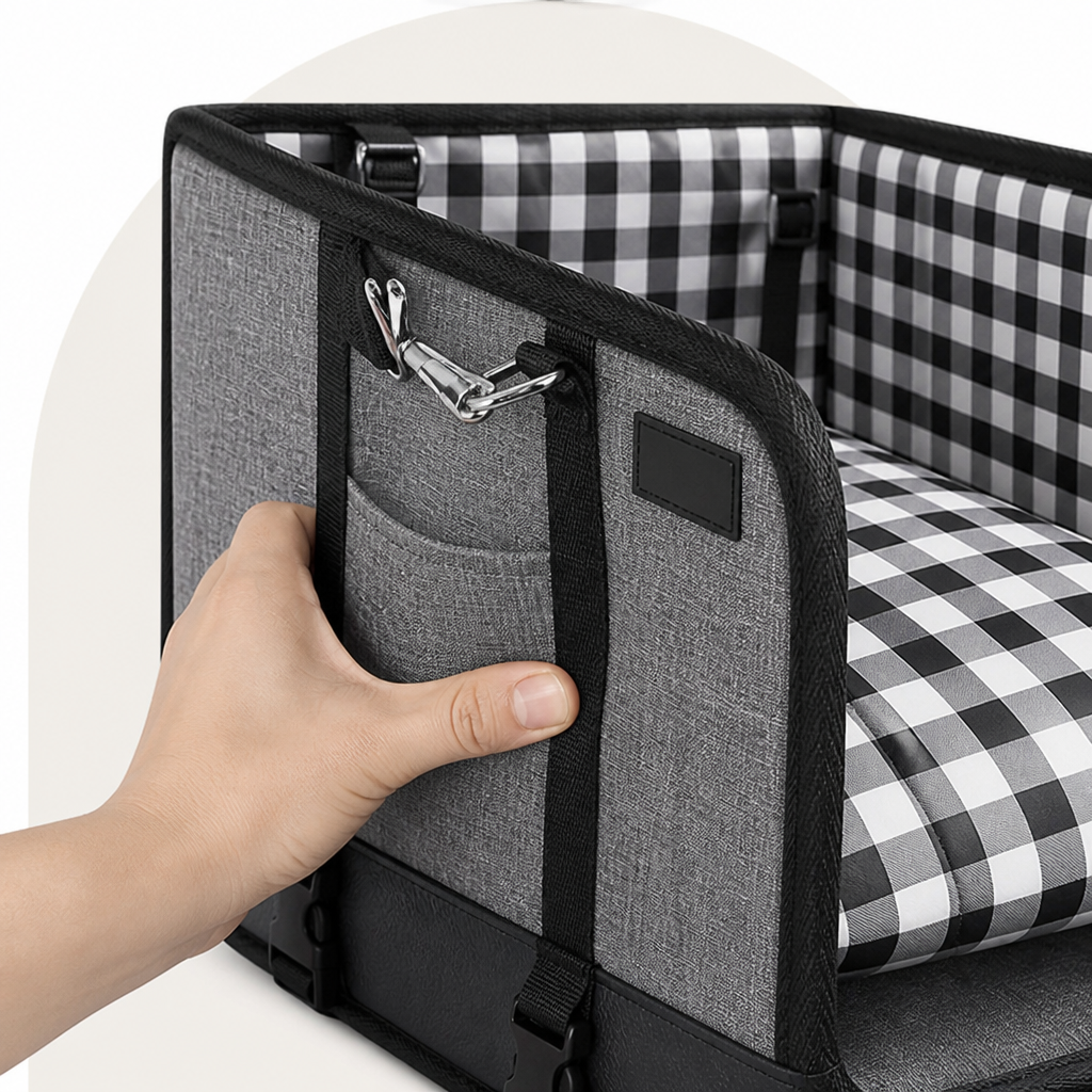 Safety Belt & Soft Cushion Dog Car Seat (Console Booster)