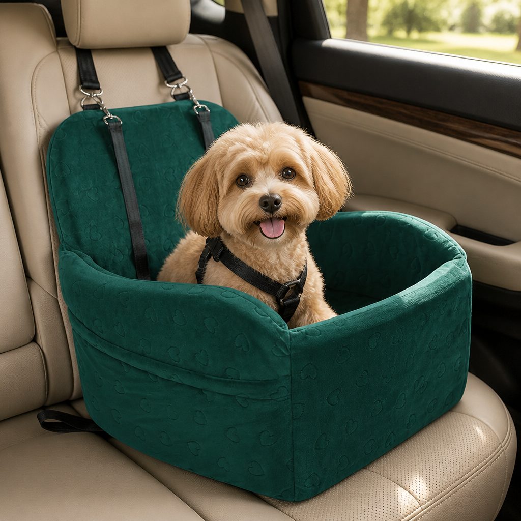 Plush Memory Foam Dog Car Seat (3 Clip-On Safety Leashes)