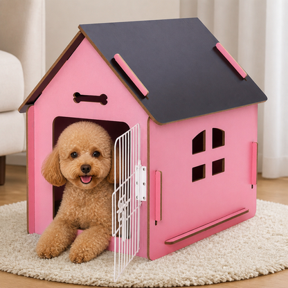 Elevated Wood & Ventilated Pet House (For Small Dogs & Cats)