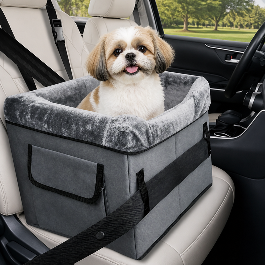 Washable Foldable Elevated Booster Dog Car Seat (With Storage Bag)