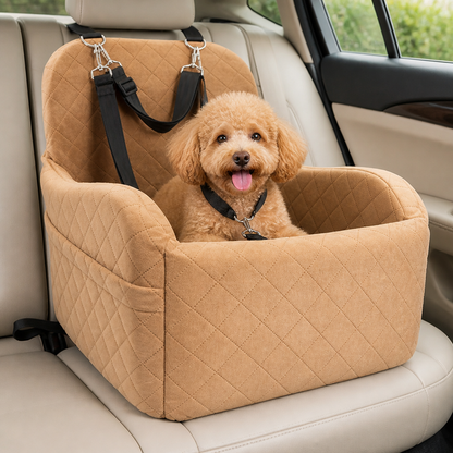 Plush Memory Foam Dog Car Seat (3 Clip-On Safety Leashes)
