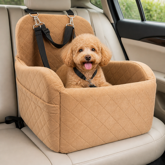 Plush Memory Foam Dog Car Seat (3 Clip-On Safety Leashes)
