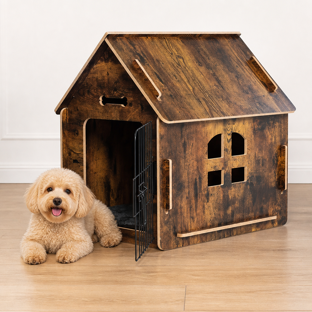 Elevated Wood & Ventilated Pet House (For Small Dogs & Cats)