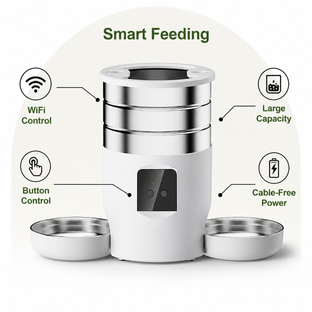 Dual-Bowl WiFi & Button Pet Feeder