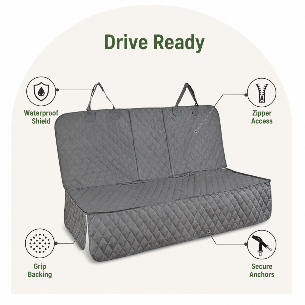 Heavy-Duty 600D Oxford Waterproof & Non-Slip Back Seat Cover (Zippered Seat Access)
