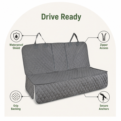 Heavy-Duty 600D Oxford Waterproof & Non-Slip Back Seat Cover (Zippered Seat Access)