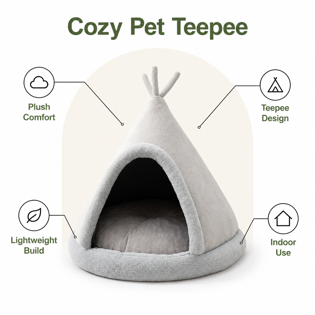Plush Coral Velvet & Cotton-Filled Pet Teepee