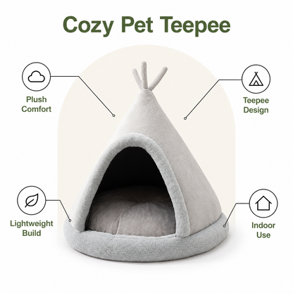 Plush Coral Velvet & Cotton-Filled Pet Teepee
