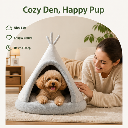 Plush Coral Velvet & Cotton-Filled Pet Teepee