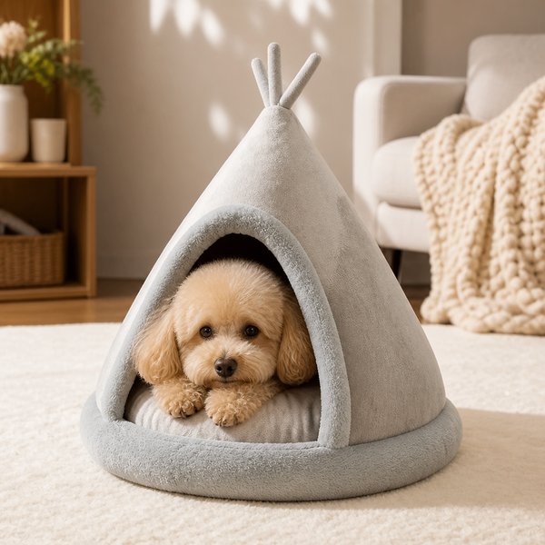 Plush Coral Velvet & Cotton-Filled Pet Teepee