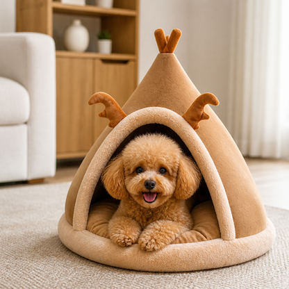 Plush Coral Velvet & Cotton-Filled Pet Teepee