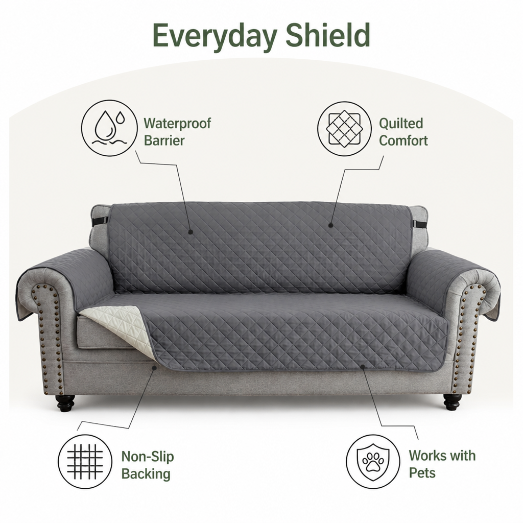 Waterproof Quilted & Non-Slip Sofa Cover (Fitted)