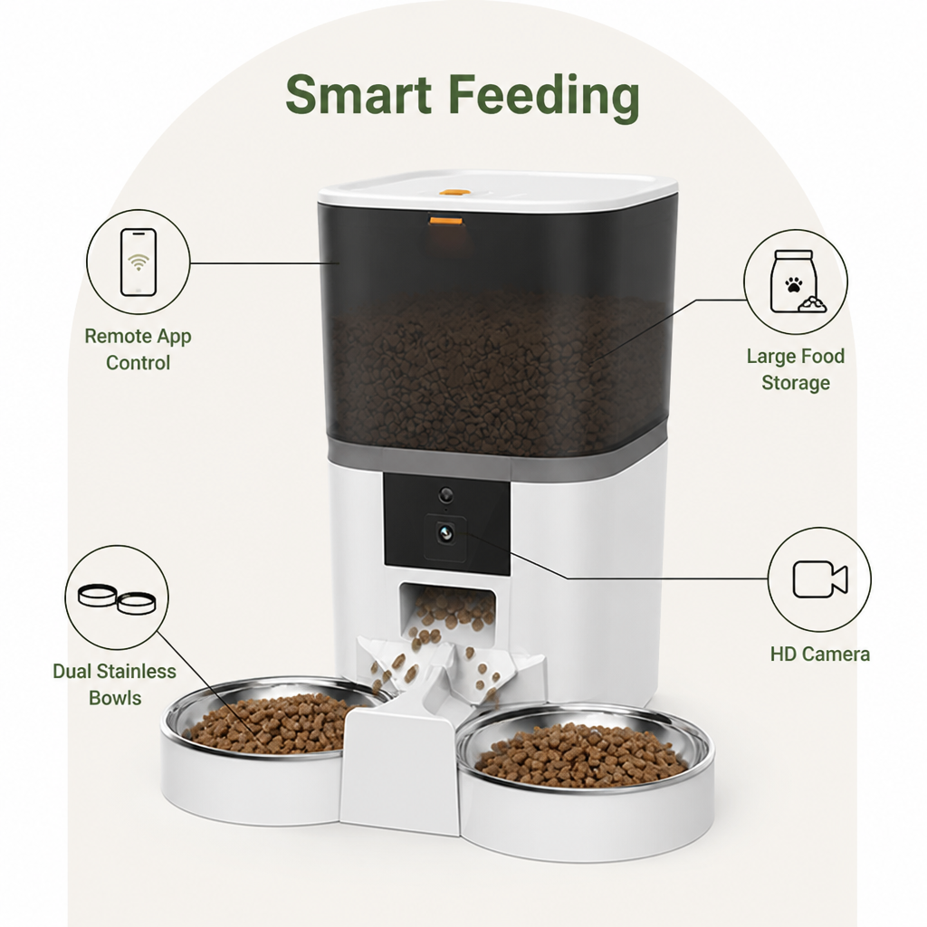 WiFi App Control & Stainless Steel Bowl Pet Feeder