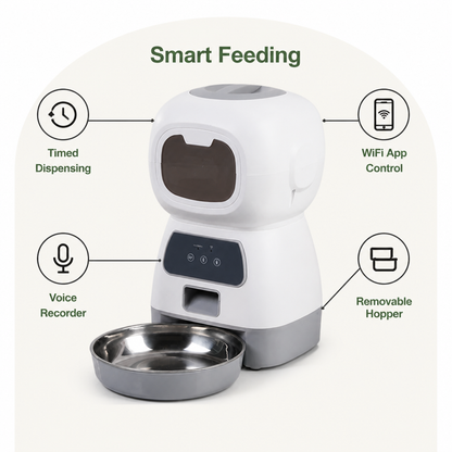 WiFi App-Controlled & Portion-Control Automatic Pet Feeder (Removable Hopper)
