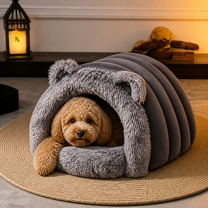 Warmth-Retaining Polyester Hooded Pet Nest