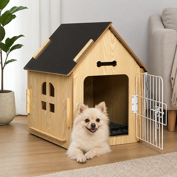Elevated Wood & Ventilated Pet House (For Small Dogs & Cats)