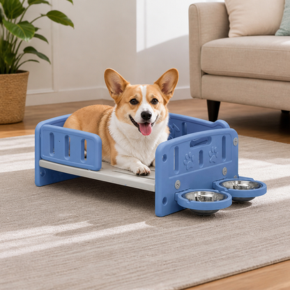 Orthopedic Elevated Entry & Calming Plush Pet Sofa (Includes Bowl)
