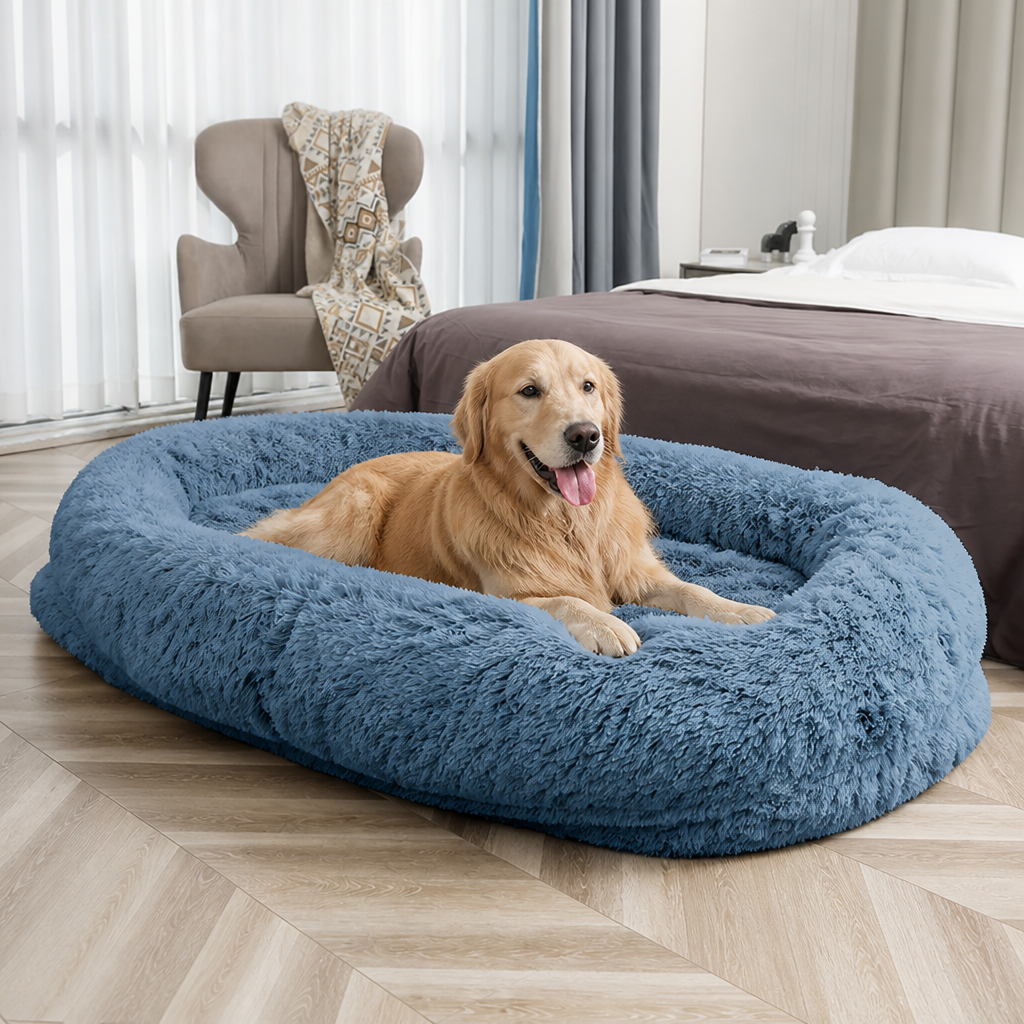 Orthopedic & Washable Faux Fur Human Dog Bed (Detachable Cover)