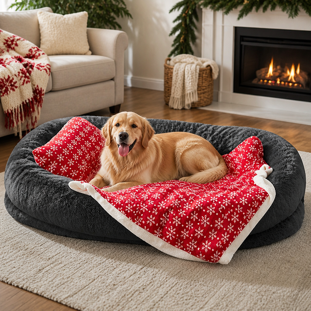 Orthopedic & Washable Faux Fur Human Dog Bed (Detachable Cover)