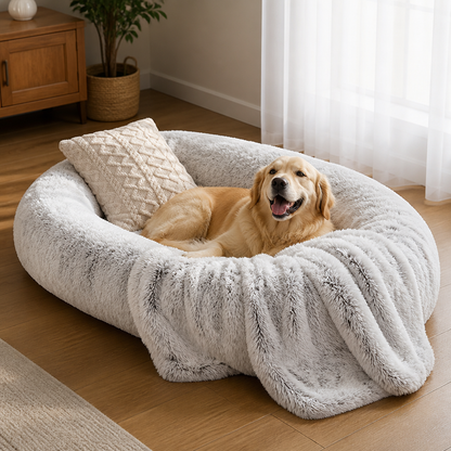 Orthopedic & Washable Faux Fur Human Dog Bed (Detachable Cover)