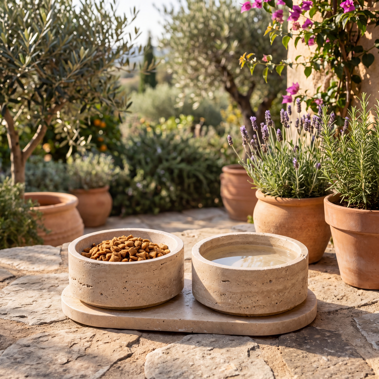 Luxury Travertine Pet Bowl Set