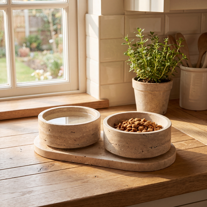 Luxury Travertine Pet Bowl Set