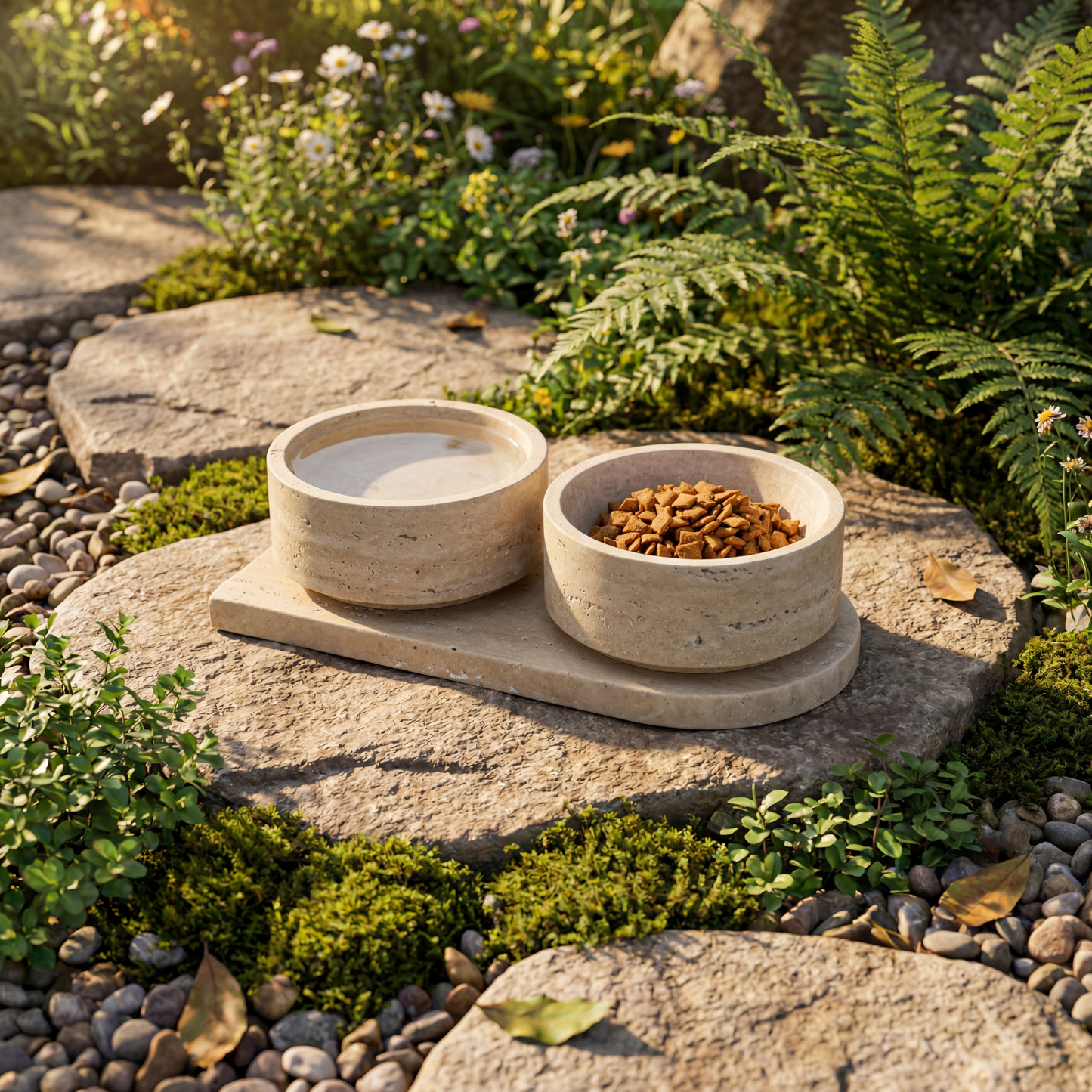 Luxury Travertine Pet Bowl Set