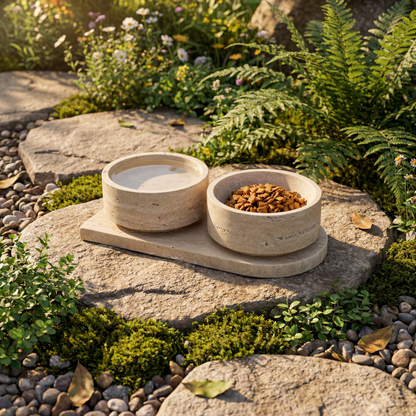 Luxury Travertine Pet Bowl Set