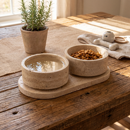 Luxury Travertine Pet Bowl Set