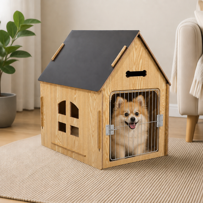 Elevated Wood & Ventilated Pet House (For Small Dogs & Cats)