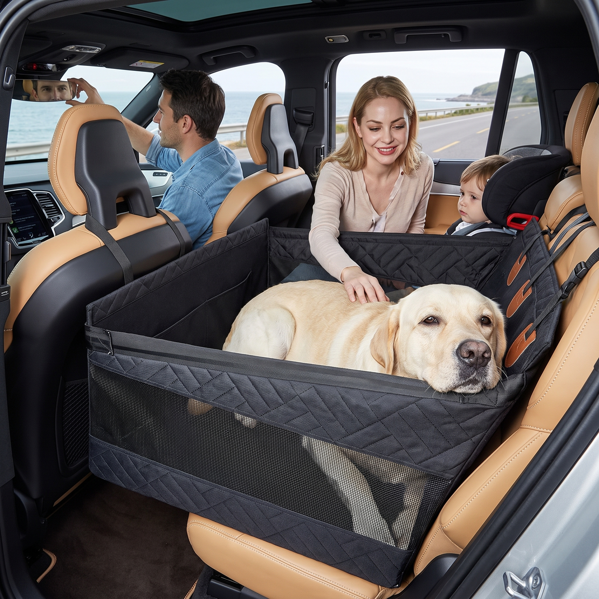 Large Hard-Bottom & Non-Slip Dog Car Seat (Back-Seat Extender)